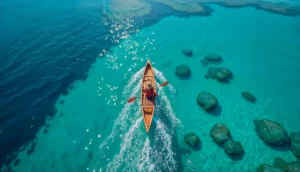 Kayaking through the turquoise waters of the tropical coast
