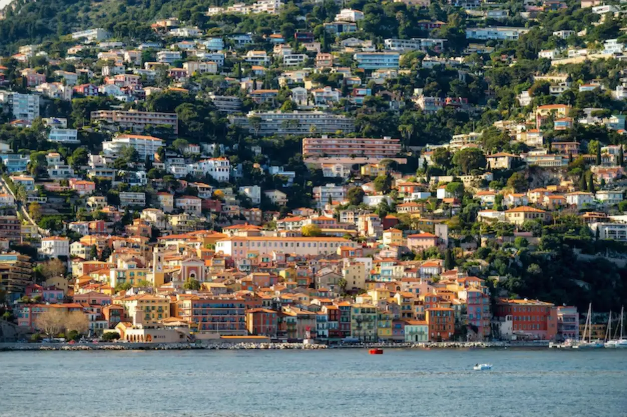 Villefranche sur Mer coastal view landscape little village in Cote DAzur France