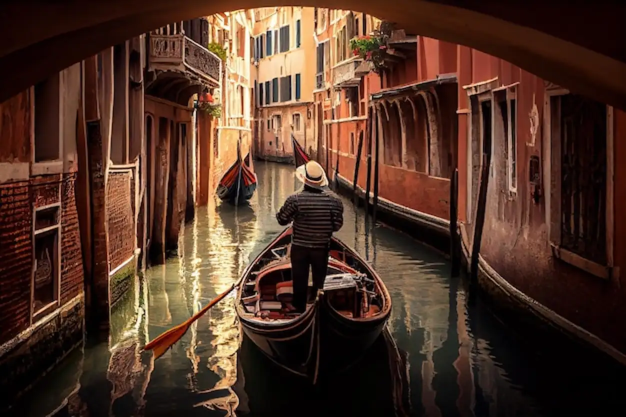 Canal travel by gondolier in famous Italian city generative AI