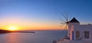 îles grecques cyclades coucher soleil blanc bleu