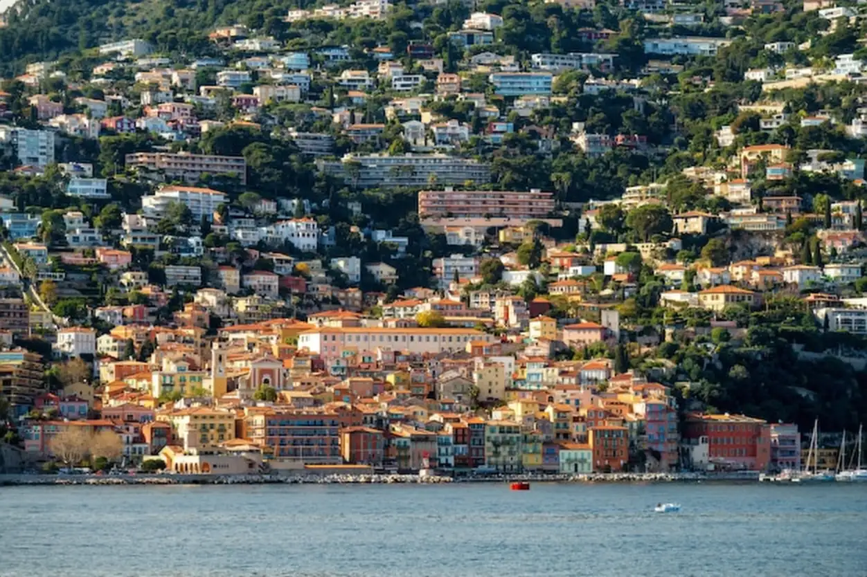 Villefranche sur Mer coastal view landscape little village in Cote DAzur France