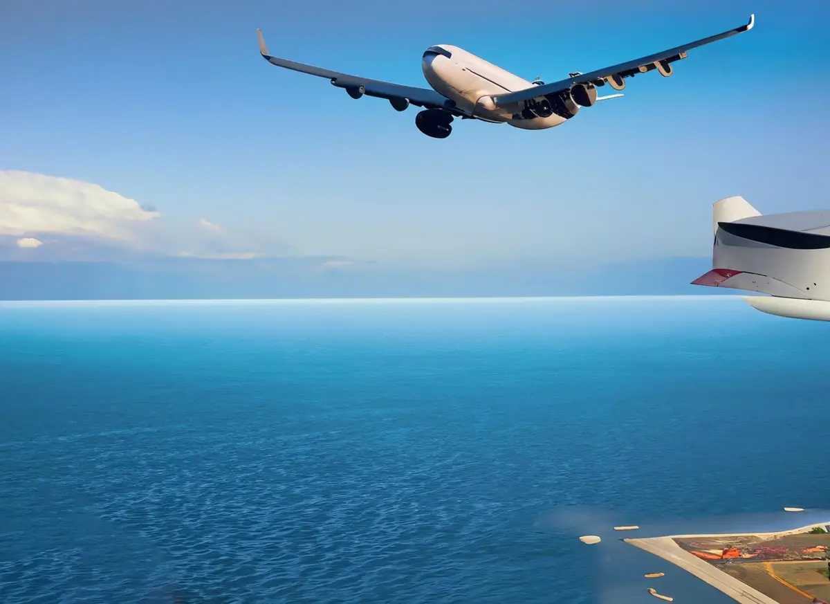 avion décollage Nice aéroport mer bleue