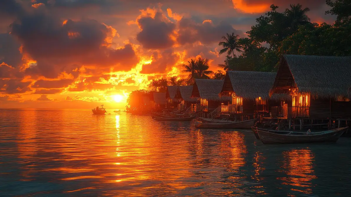 temple thaïlandais coucher soleil plage tropicale